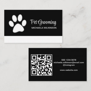  White Dog Paw on black Pet Grooming Service  Business Card