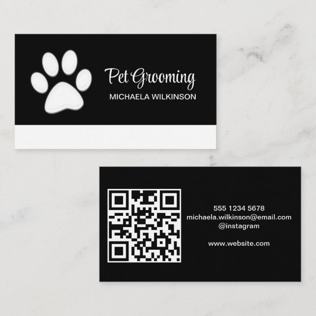  White Dog Paw on black Pet Grooming Service  Business Card (Front/Back)