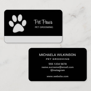 White Dog Paw on black Pet Grooming Service Business Card