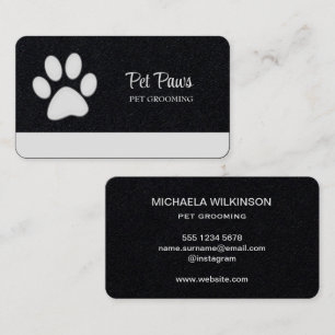 White Dog Paw on black Pet Grooming Service Business Card