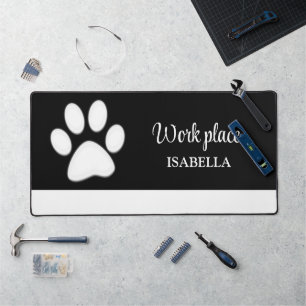  White Dog Paw on black Pet Grooming Service  Desk Mat