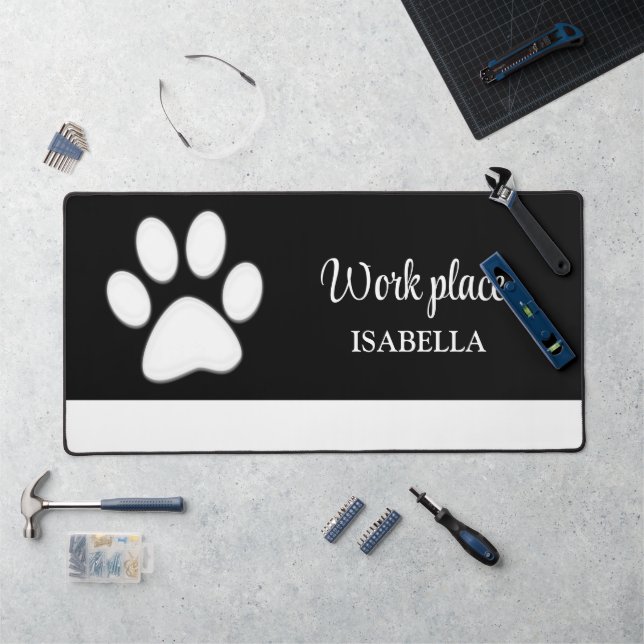  White Dog Paw on black Pet Grooming Service  Desk Mat (Workstation)