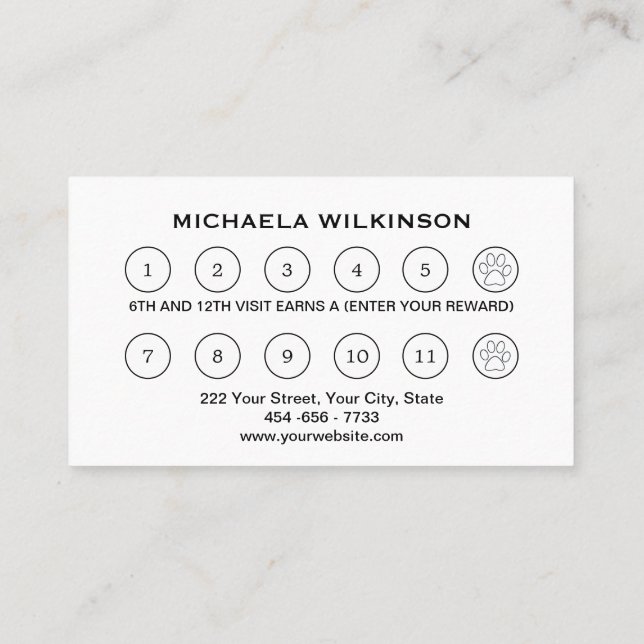  White Dog Paw on black Pet Grooming Service  Loyalty Card (Back)