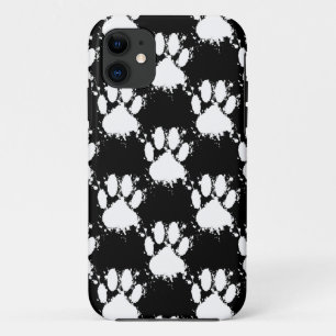White Dog Paw Pattern With Paint Splatter iPhone 11 Case