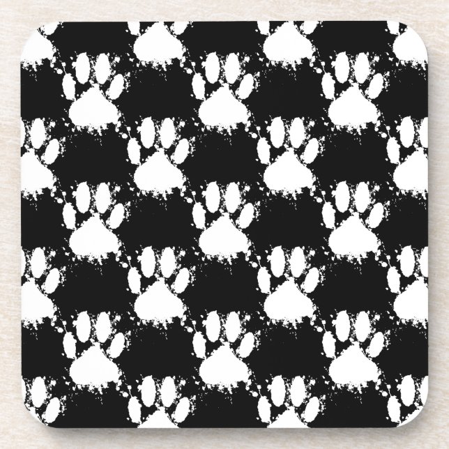 White Dog Paw Pattern With Paint Splatter Coaster (Front)