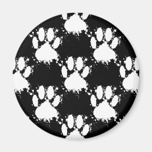 White Dog Paw Pattern With Paint Splatter Magnet
