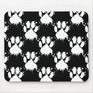 White Dog Paw Pattern With Paint Splatter Mouse Pad