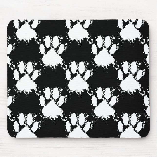 White Dog Paw Pattern With Paint Splatter Mouse Pad (Front)
