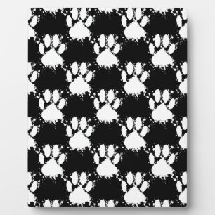 White Dog Paw Pattern With Paint Splatter Plaque