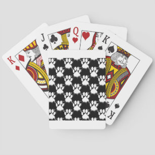 White Dog Paw Pattern With Paint Splatter Playing Cards