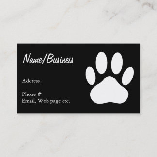 White Dog Paw Print On Black Custom Business Card