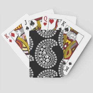 White Dog Paw Print Paisley Pattern Playing Cards