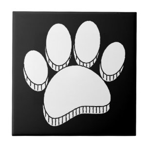 White Dog Pawprint Hand Drawn Custom Ceramic Tile