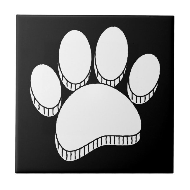 White Dog Pawprint Hand Drawn Custom Ceramic Tile (Front)