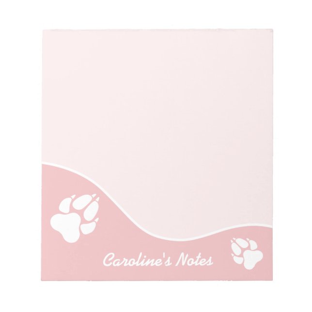 White Dog Paws On Pink With Custom Title Notepad (Front)