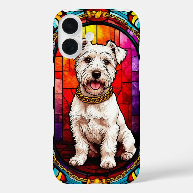 White Dog Portrait in Stained Glass Artwork Case-Mate iPhone Case (Back)