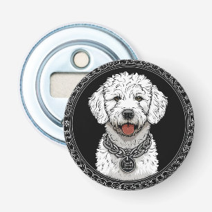 White Dog Portrait with Chain Collar Bottle Opener