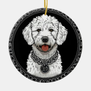 White Dog Portrait with Chain Collar Ceramic Ornament