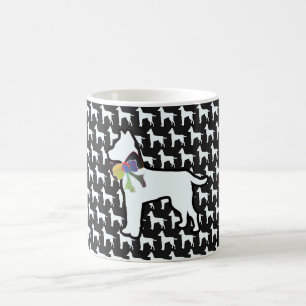 White Dog With Bow Black  Coffee Mug