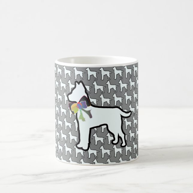 White Dog With Bow Grey   Coffee Mug (Center)