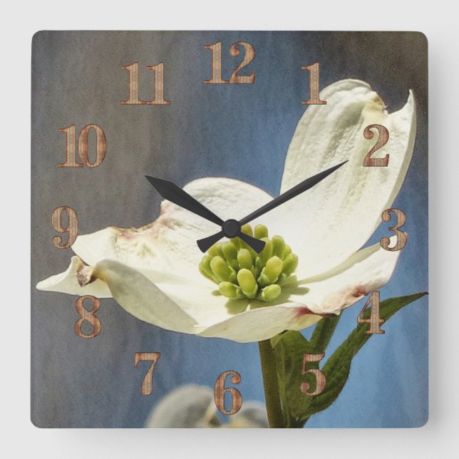 White Dogwood Bloom Square Wall Clock (Front)