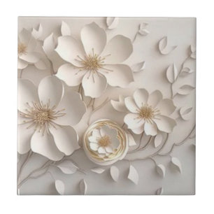 White Dogwood Flower Ceramic Tile