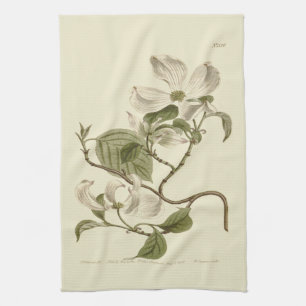 White Dogwood Flowers Illustration Tea Towel