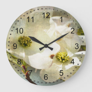 White Dogwood Flowers Large Clock
