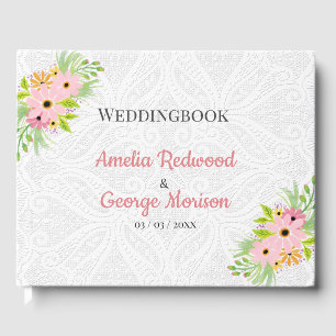 White Doily And Flowers Guest Book
