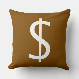 White Dollar $ign Rich Brown Decorative Cushion