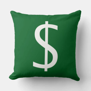 White Dollar $ign Rich Green Decorative Cushion