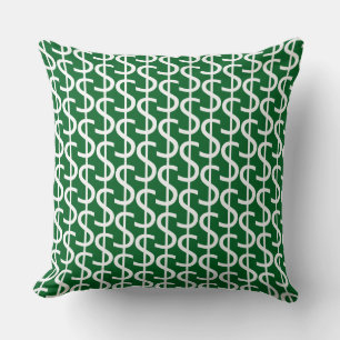 White Dollar $igns Repeat  Rich Green Decorative Cushion