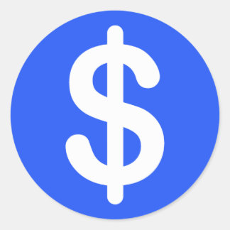 White dollar sign on blue background stickers