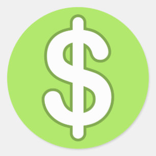 White dollar sign on green background stickers