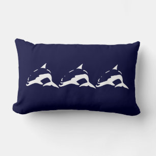 white DOLPHIN strips  on navy blue pillow