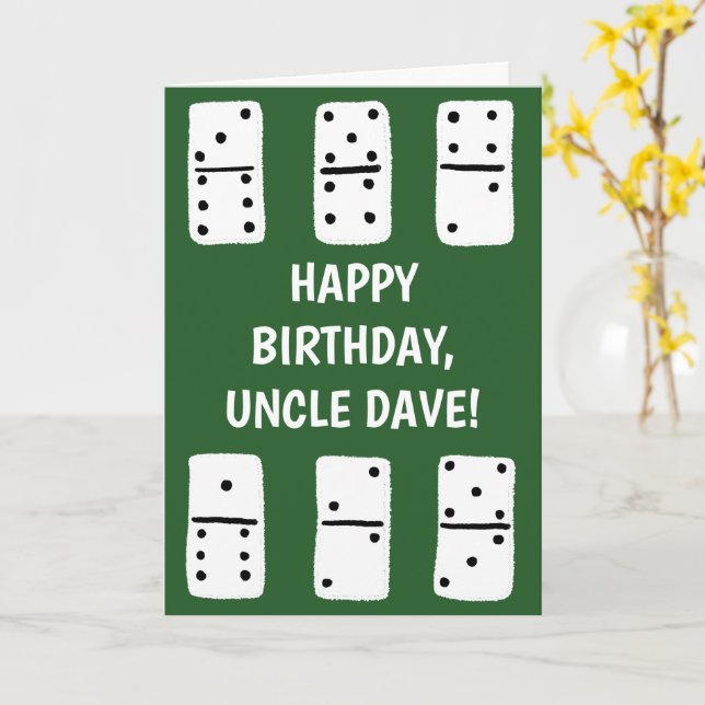 White Dominoes on Green Personalised Card (Yellow Flower)