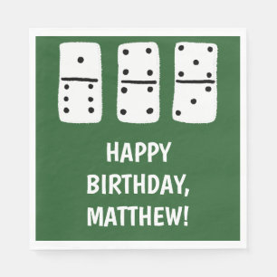 White Dominoes with Black Dots on Green Napkin