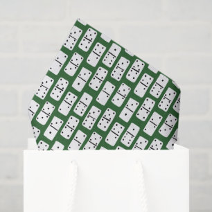 White Dominoes with Black Dots on Green Patterned Tissue Paper