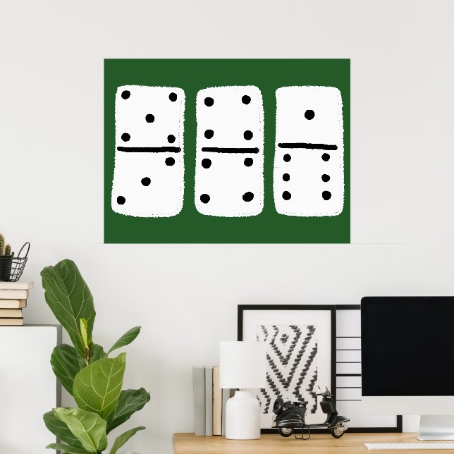 White Dominoes with Black Dots on Green Poster (Home Office)