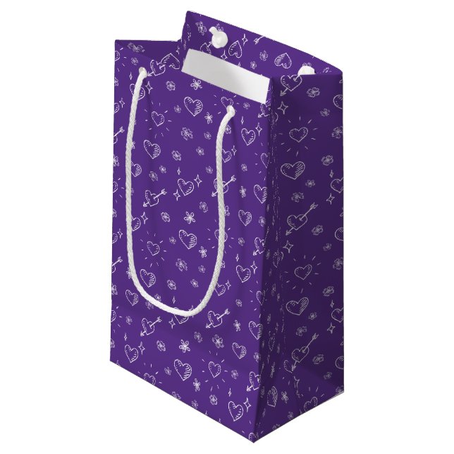 White Doodle Flowers and Hearts Patterned Gift Bag (Front Angled)