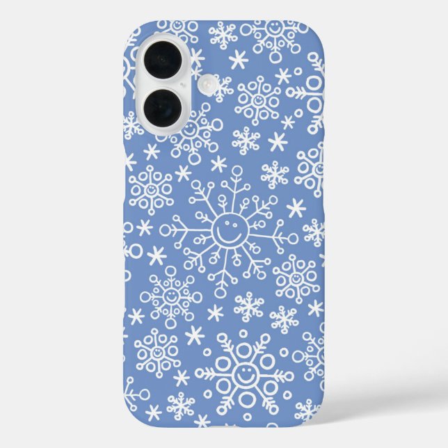 White Doodle Snowflakes & Blue Background Case-Mate iPhone Case (Back)