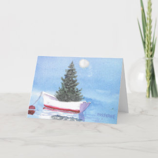 White Dory Christmas Tree in the Harbor  Thank You Card