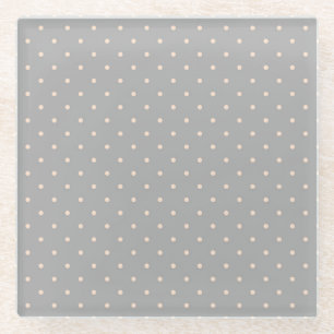 White Dot Grey Background Elegant Polka Dot Dotted Glass Coaster