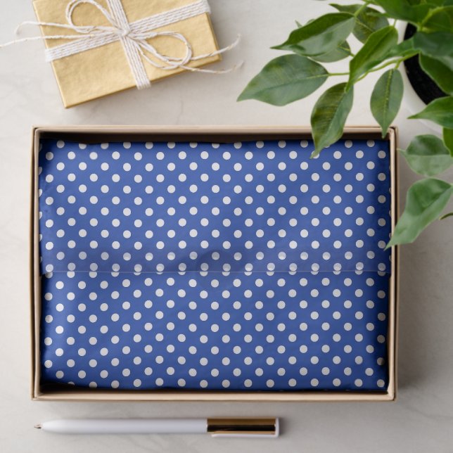 White Dot Pattern Over Dark Blue Tissue Paper (Gift)