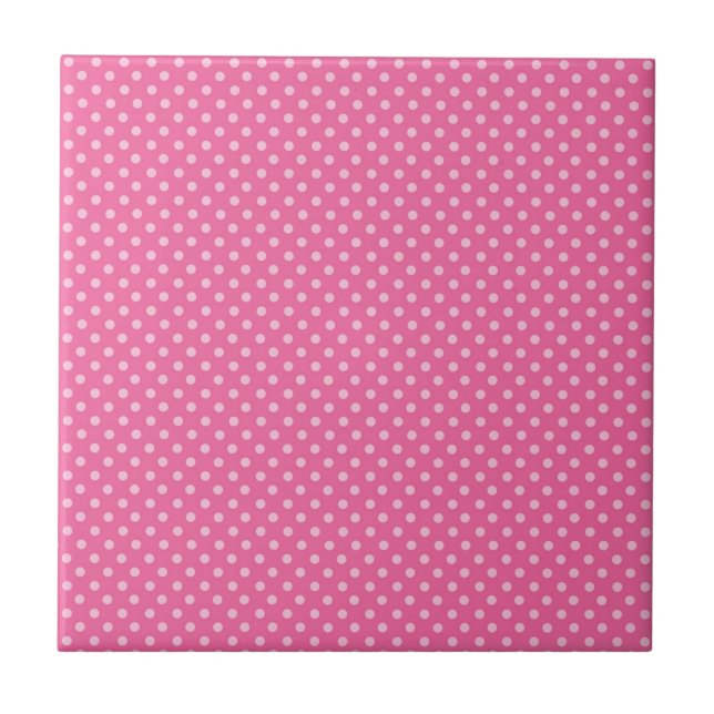 White Dot Pink Background Elegant Polka Dot Dotted Ceramic Tile (Front)