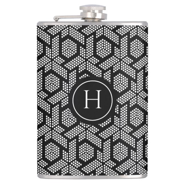 White dots geometric pattern hip flask (Front)
