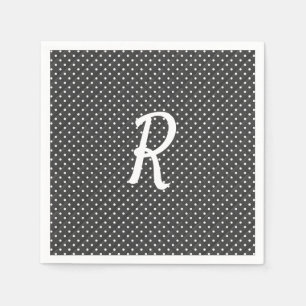 white dots on black monogram napkin