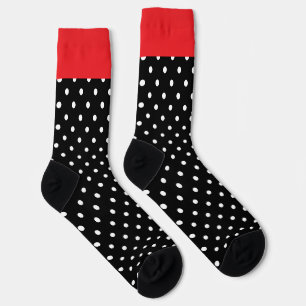White Dots On Black Red Trim Socks