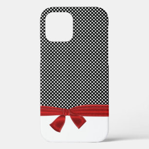 white dots on black with bow iPhone 12 pro case