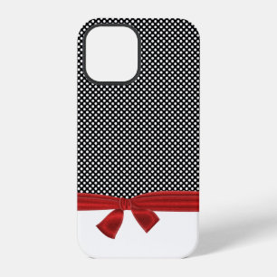white dots on black with bow iPhone 12 pro case